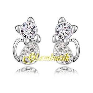 Серьги Swarovski Кошки кристальные с бантом