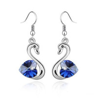 Ювелирные серьги Swarovski Лебеди сердце синее
