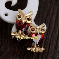 Серьги ювелирные Совы с красными кристаллами