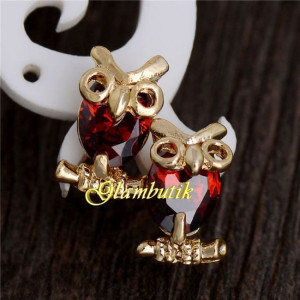 Серьги ювелирные Совы с красными кристаллами