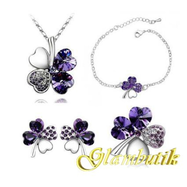 Комплект SWAROVSKI Клевер в платине фиолетовый