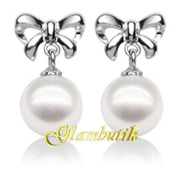 Серьги CHANEL Жемчужинки с бантиком платина