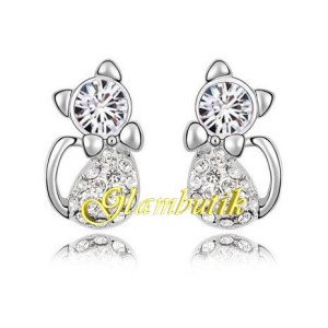 Серьги Swarovski Кошки кристальные с бантом