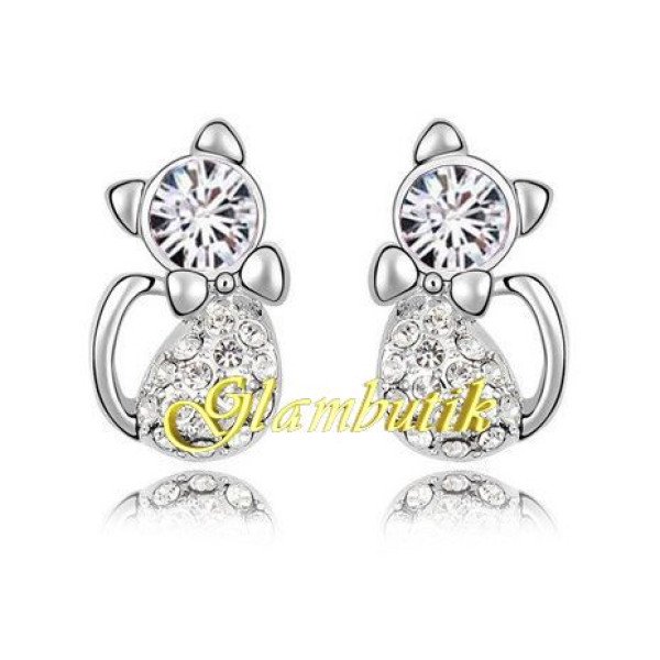 Серьги Swarovski Кошки кристальные с бантом