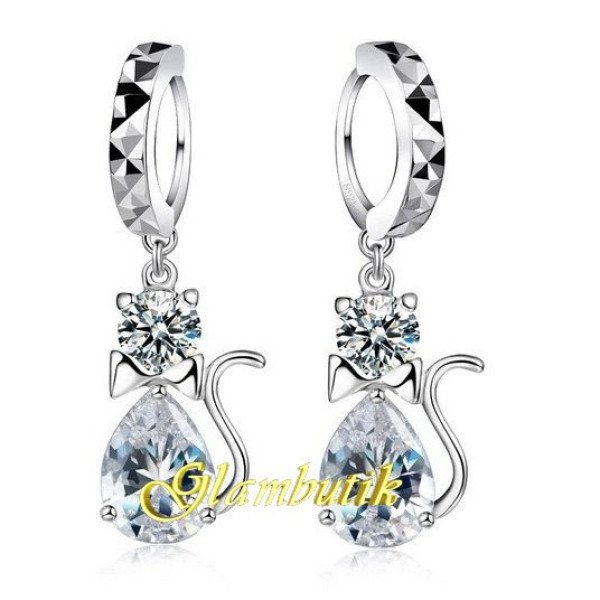 Серьги в серебре Кошки с цирконом