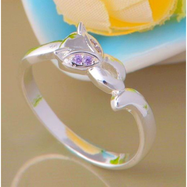 Кольцо в стиле Tiffany Кошка в сиреневых кристаллах