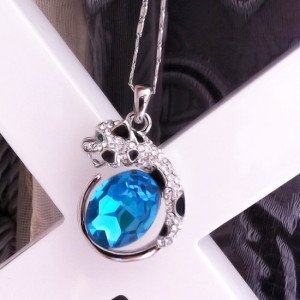 Ювелирная подвеска Тигрица gold blue с кристаллом blue