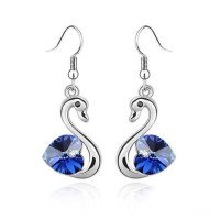 Ювелирные серьги Swarovski Лебеди сердце синее