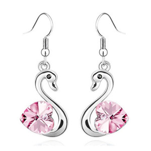 Ювелирные серьги Swarovski Лебеди сердце розовое 