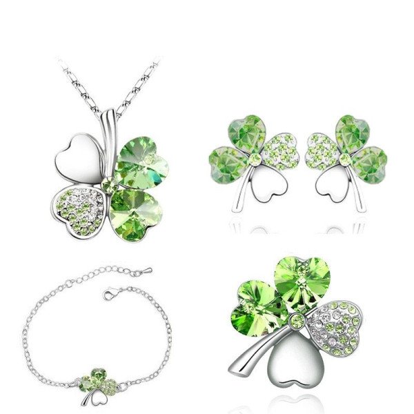 Комплект SWAROVSKI Клевер салатовый  в платине