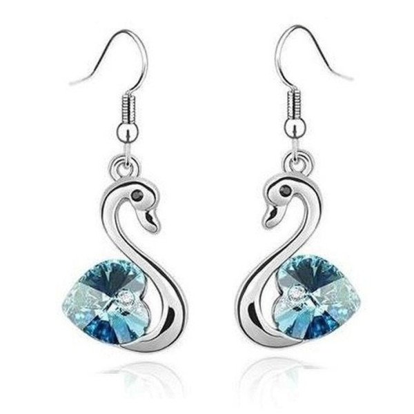 Ювелирные серьги Swarovski Лебеди сердце голубое