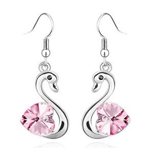 Ювелирные серьги Swarovski Лебеди сердце розовое 