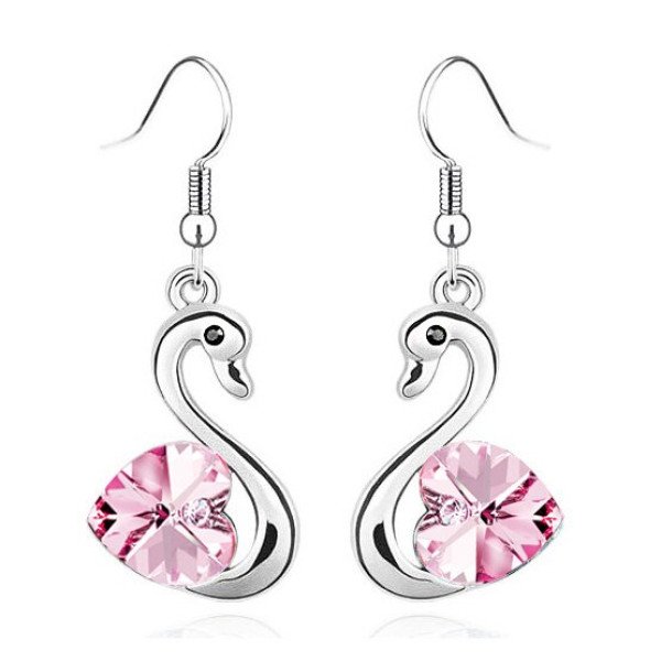 Ювелирные серьги Swarovski Лебеди сердце розовое 