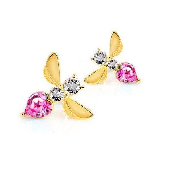 Ювелирные серьги Swarovski  Bee and flower розовые