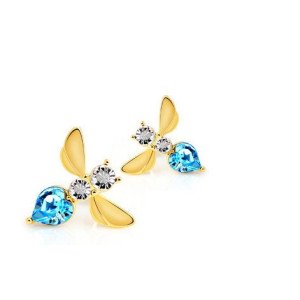 Ювелирные серьги Swarovski  Bee and flower голубые