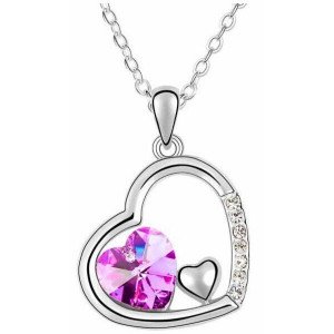 Подвеска SWAROVSKI Сердце в сердце малиновое