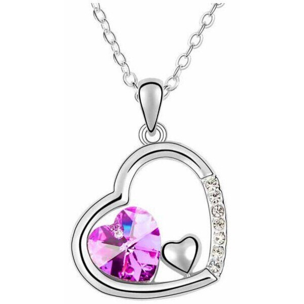 Подвеска SWAROVSKI Сердце в сердце малиновое