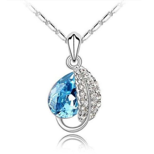 Подвеска SWAROVSKI Кристалл голубой с листиком