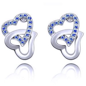 Серьги SWAROVSKI Соединенные сердца синие