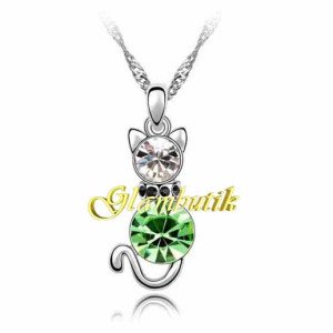 Подвеска SWAROVSKI Кошка салатовая с ошейником