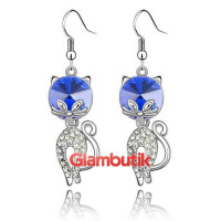 Ювелирные серьги Swarovski Кошки в синем